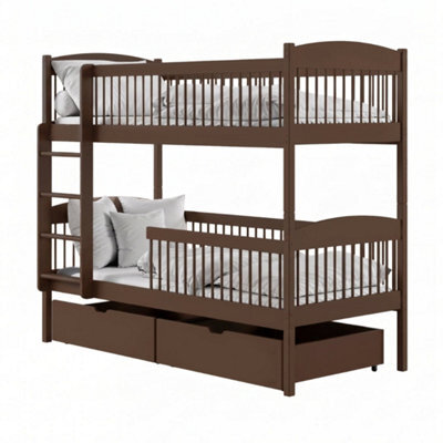 Arte Luna Dark Chocolate Wooden Bunk Bed With Storage 90 X 190Cm - Foam Bonnell Mattresses Included - image 1