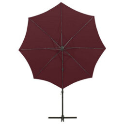 Berkfield Cantilever Umbrella With Pole And Led Lights Bordeaux Red 300 Cm - thumbnail 6