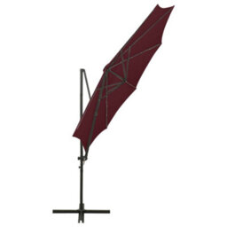 Berkfield Cantilever Umbrella With Pole And Led Lights Bordeaux Red 300 Cm - thumbnail 7