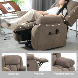 Homcom Power Lift Recliner Chair, Reclining Chair With Massage, Light Brown - thumbnail 9