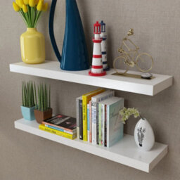 Berkfield 2 White Mdf Floating Wall Display Shelves Book/dvd Storage - thumbnail 1