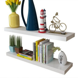 Berkfield 2 White Mdf Floating Wall Display Shelves Book/dvd Storage - thumbnail 4