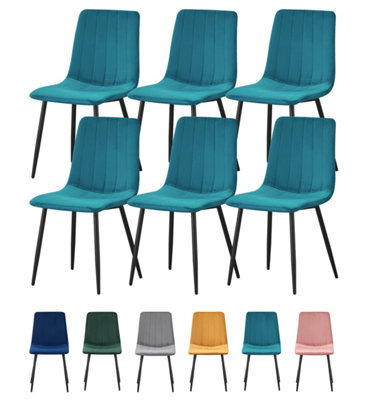 Mof Dining Chairs Set Of 6 Velvet Dining Chair With Padded Seat And Backrest, Sturdy Metal Legs Teal Stripe - image 1