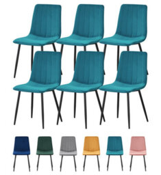Mof Dining Chairs Set Of 6 Velvet Dining Chair With Padded Seat And Backrest, Sturdy Metal Legs Teal Stripe - thumbnail 1
