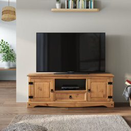 Mercers Furniture Corona 2 Door 1 Drawer Widescreen Tv Media Stand Unit Solid Wood Pine Wooden With Mexican Styling
