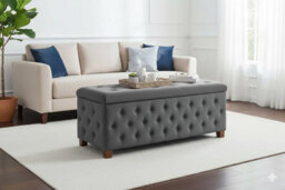 100Cm Empire Ottoman Storage Box - Steel Grey  Plush Velvet Chesterfield Upholstered Coffee Table - thumbnail 4