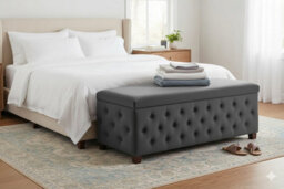 100Cm Empire Ottoman Storage Box - Steel Grey  Plush Velvet Chesterfield Upholstered Coffee Table - thumbnail 2