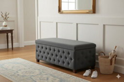 100Cm Empire Ottoman Storage Box - Steel Grey  Plush Velvet Chesterfield Upholstered Coffee Table - thumbnail 3
