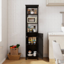 Black Slim Tall Bathroom Storage Cabinet With Shelves - thumbnail 4