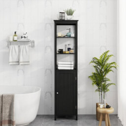 Black Slim Tall Bathroom Storage Cabinet With Shelves - thumbnail 3