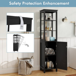 Black Slim Tall Bathroom Storage Cabinet With Shelves - thumbnail 5