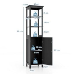 Black Slim Tall Bathroom Storage Cabinet With Shelves - thumbnail 2