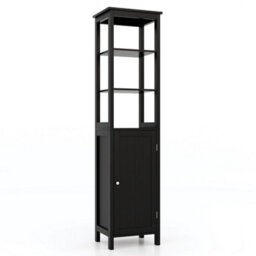 Black Slim Tall Bathroom Storage Cabinet With Shelves