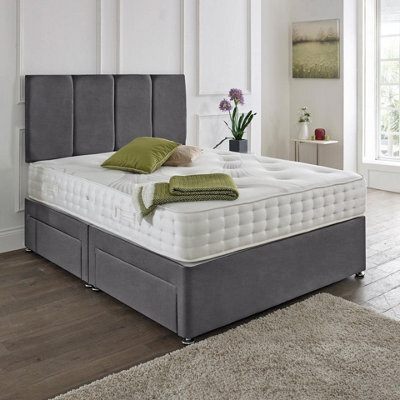 Dining Tables Zanzibar Headboard Divan Set , 2 Drawer On Same Side With Sprung 1500 Comfort Mattress - Plush Steel - Double - image 1