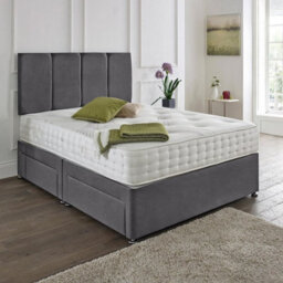 Dining Tables Zanzibar Headboard Divan Set , 2 Drawer On Same Side With Sprung 1500 Comfort Mattress - Plush Steel - Double - thumbnail 1