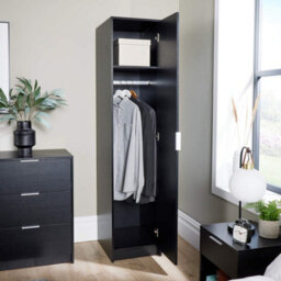 Home Source Phoenix 1 Door Wardrobe Storage Black Bedroom Furniture - thumbnail 4