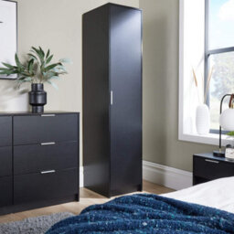 Home Source Phoenix 1 Door Wardrobe Storage Black Bedroom Furniture - thumbnail 1
