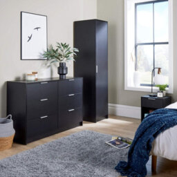 Home Source Phoenix 1 Door Wardrobe Storage Black Bedroom Furniture - thumbnail 9