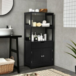Gainoom Wooden Bathroom Floor Cabinet Freestanding  Tall Storage Cupboard W/ 2 Open Shelves - thumbnail 3