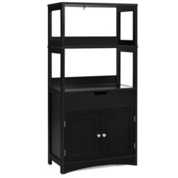 Gainoom Wooden Bathroom Floor Cabinet Freestanding  Tall Storage Cupboard W/ 2 Open Shelves - thumbnail 2
