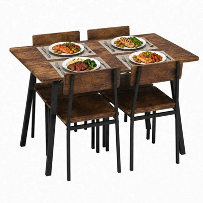 Rustic Oak Compact Rectangular Dining Table And 4 Chairs Set For Space Saving Kitchen - image 1