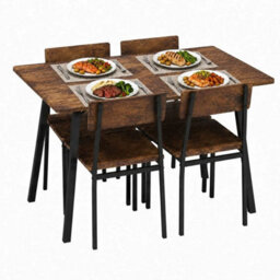 Rustic Oak Compact Rectangular Dining Table And 4 Chairs Set For Space Saving Kitchen - thumbnail 1