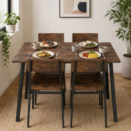 Rustic Oak Compact Rectangular Dining Table And 4 Chairs Set For Space Saving Kitchen - thumbnail 3