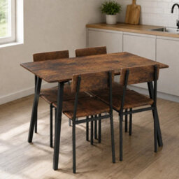 Rustic Oak Compact Rectangular Dining Table And 4 Chairs Set For Space Saving Kitchen - thumbnail 4