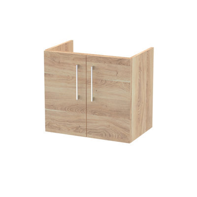 Nuie Hudson Reed Athena Wall Hung Vanity Unit, Durable Soft Close 2-Door, Modern Bathroom Cabinet Storage In Bleached Oak, 600mm - image 1