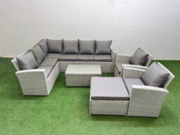 Fimous 9 Seater Garden Outdoor Pe Rattan Furniture Set Rattan Garden Sofa Set With Big Footstool 2 Chair Light Grey Mixed - thumbnail 1
