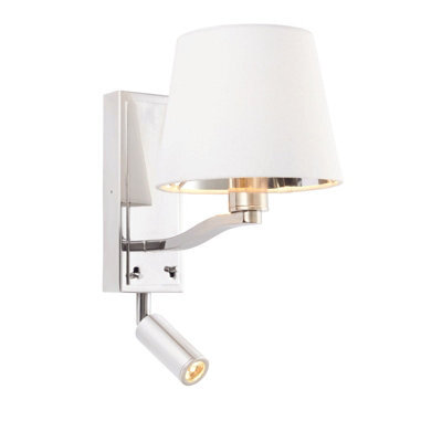 Wall Light Bright Nickel Plate & Vintage White Fabric 40W E14 & 3W Led - image 1