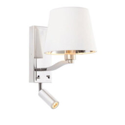 Wall Light Bright Nickel Plate & Vintage White Fabric 40W E14 & 3W Led - thumbnail 1