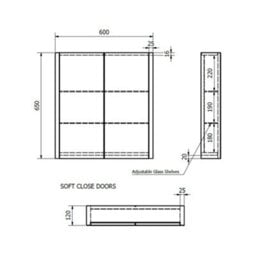 Clifton Mirror Bathroom Cabinet 600mm Wide - Storm Grey Gloss - (Urban) - thumbnail 3