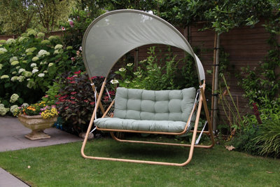 Innovators International Wood Effect Folding Double Swing Chair With Canopy