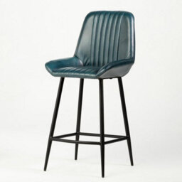 Where Saints Go Ltd Brooklyn Bar Stools, Pack Of 2, Blue Ribbed Buffalo Leather, Black Metal Frames, 66Cm By Where Saints Go - thumbnail 4