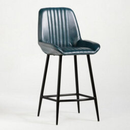 Where Saints Go Ltd Brooklyn Bar Stools, Pack Of 2, Blue Ribbed Buffalo Leather, Black Metal Frames, 66Cm By Where Saints Go - thumbnail 2