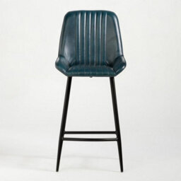 Where Saints Go Ltd Brooklyn Bar Stools, Pack Of 2, Blue Ribbed Buffalo Leather, Black Metal Frames, 66Cm By Where Saints Go - thumbnail 3