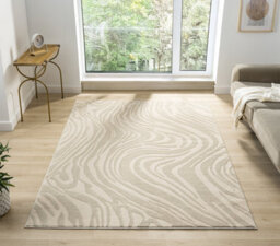 Vellure Modern Indoor Living Room Area Rug Embossed Metallic Sheen Marble Design Cream 160X230 Cm - thumbnail 1