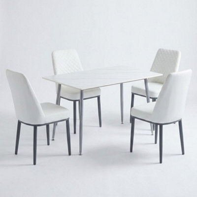 Home Luxe Interiors Oxford White Ceramic Dining Table And 4 White Upholstered Chairs Set - image 1