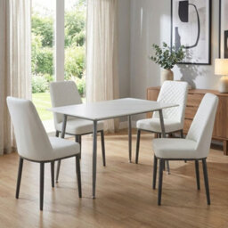 Home Luxe Interiors Oxford White Ceramic Dining Table And 4 White Upholstered Chairs Set - thumbnail 3