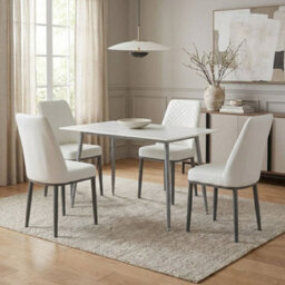Home Luxe Interiors Oxford White Ceramic Dining Table And 4 White Upholstered Chairs Set - thumbnail 4