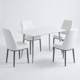 Home Luxe Interiors Oxford White Ceramic Dining Table And 4 White Upholstered Chairs Set