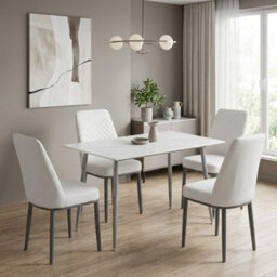Home Luxe Interiors Oxford White Ceramic Dining Table And 4 White Upholstered Chairs Set - thumbnail 2