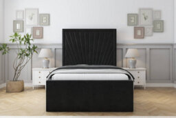 "Sloomy Somerset Black Plush Bed Frame With Mattress With 50"" Upholstered Headboard 4'6 Double" - thumbnail 1