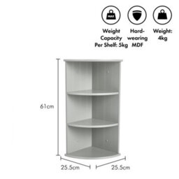 Vonhaus Corner Shelf Unit, Grey 3 Tier Shelving, Freestanding Or Wall Mounted Display Shelves, Modern Storage For Bathroom Decor - thumbnail 5