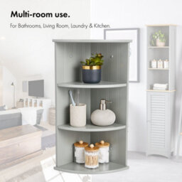 Vonhaus Corner Shelf Unit, Grey 3 Tier Shelving, Freestanding Or Wall Mounted Display Shelves, Modern Storage For Bathroom Decor - thumbnail 7