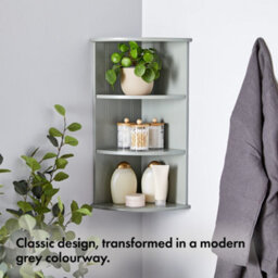 Vonhaus Corner Shelf Unit, Grey 3 Tier Shelving, Freestanding Or Wall Mounted Display Shelves, Modern Storage For Bathroom Decor - thumbnail 2