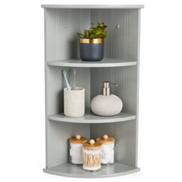 Vonhaus Corner Shelf Unit, Grey 3 Tier Shelving, Freestanding Or Wall Mounted Display Shelves, Modern Storage For Bathroom Decor - thumbnail 1