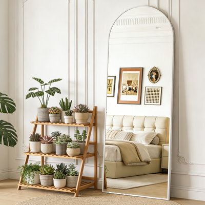 Cassilando Tall Arch Floor Mirror 162X53 Cm/63.77X20.86 In White Frame Standing Hanging Or Leaning Full Length Mirror - image 1