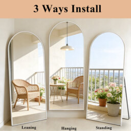 Cassilando Tall Arch Floor Mirror 162X53 Cm/63.77X20.86 In White Frame Standing Hanging Or Leaning Full Length Mirror - thumbnail 5